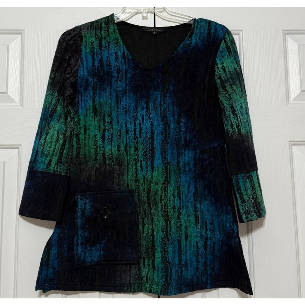 Calessa Knit Black and Turquoise Tunic, Size S